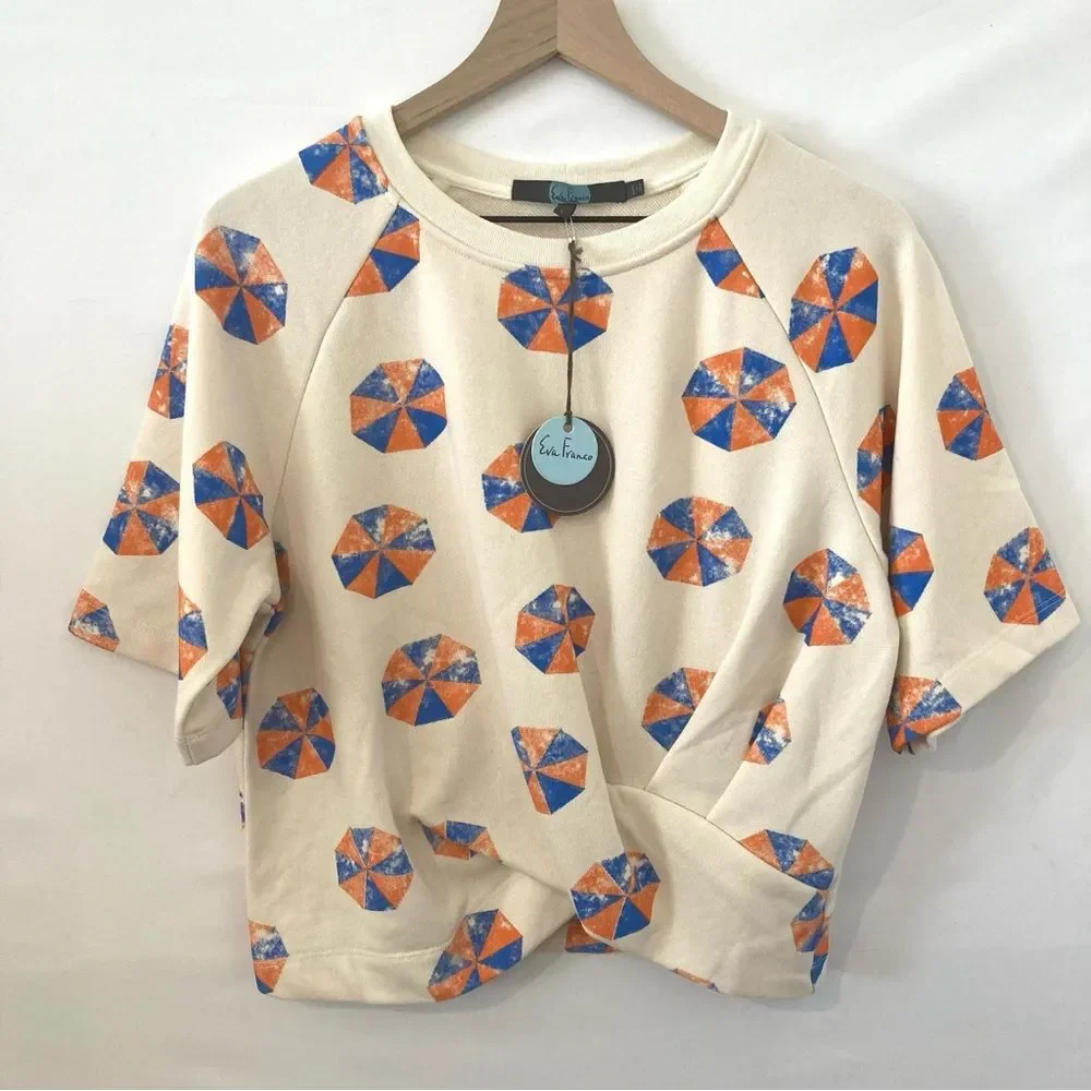 Eva Franco Anthropologie Beach Umbrella Pullover Sweatshirt Top Large NWT